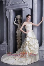 Champagne Empire Wedding Bridal Gowns Ruffles Court Train