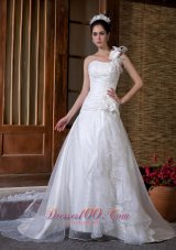 Floral One Shoulder Bridal Gown Tulle Chapel Train