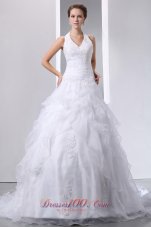 Halter Court Train Organza Bridal Gowns