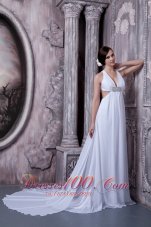 V-neck Court Train Chiffon Beading Wedding Dress