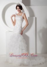 Floral Mermaid Straps Ruchings Wedding Dress Organza