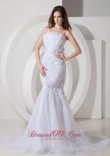 Sexy Spaghetti Straps Bridal Gown Mermaid Belt Tulle and Lace
