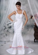 Luxurious Mermaid Wedding Gowns Straps Satin Lace Appliques