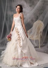 Champagne One Shoulder Satin Bridal Gowns