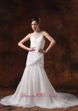 Soft Scoop Neckline Chiffon Ruch Bridal Dresses