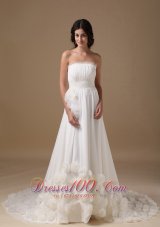 Vintage Strapless Chiffon Hand Made Flowers Bridal Dresses