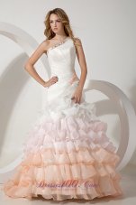 Colorful One Shoulder Organza Beading Wedding Dress