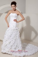 Attractive Floral Mermaid Strapless Satin Beading Wedding Dress