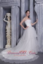 Elegant Princess Strapless Chapel Train Organza Wedding Dress