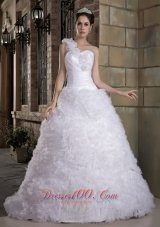 Romantic Floral One Shoulder Rolling Flowers Wedding Dress