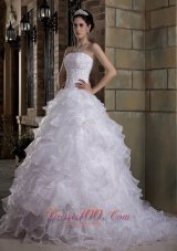 Ornate Strapless Taffeta and Organza Ruffles Wedding Dress