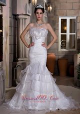 Flattering Mermaid Strapless Organza Ruffles Wedding Dress