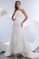 Amazing Ruch One Shoulder Taffeta and Organza Wedding Dress