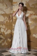 Sexy Halter Elastic Woven Satin Beading Wedding Dress