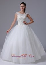 Scoop Wedding Dress With Appliques Decorate Bust Tulle