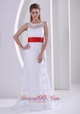 Lace Sash Romantic Beach Wedding Gown 2013