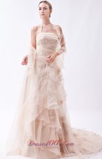 Halter Champagne Organza Appliques Prom Dress
