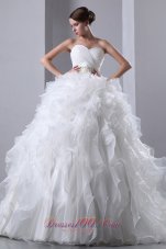 Chapel Train Organza Ruffles Bridal Dress