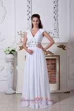 Soft Prom Dress V-neck Chiffon Beading