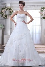 Pretty Beading Wedding Gown Brush Train Organza