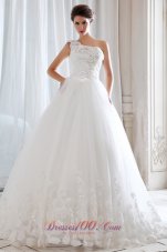 One Shoulder Tulle Beading Appliques Bridal Dresses