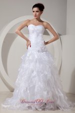 Ruffles Sweetheart Organza Princess Bridal Gown Handle Flowers