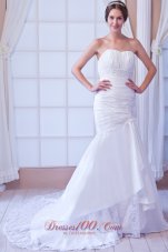 Strapless Court Train Taffeta Appliques Wedding Dress