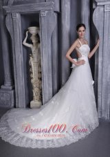 Straps Taffeta and Organza Appliques Bridal Dress