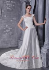 Square Neck Satin Beading and Appliques Bridal Dress
