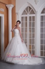 Strapless Appliques A-line Chapel Train Bridal Gown