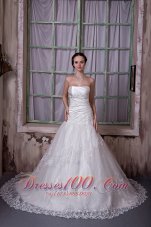 Chapel Train Princess Bridal Dress Strapless Appliques