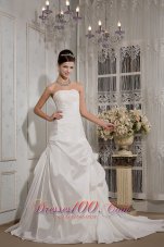 Strapless A-line Bridal Dress Taffeta Court Train Appliques