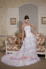 Court Train Organza And Lace Bridal Gown A-line Strapless