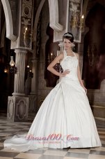 Halter Taffeta Appliques With Beading Court Train Bridal Dress