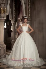 Straps Ball Gown Wedding Bridal Gown Lace Chapel Train