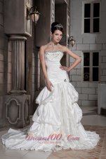 Taffeta Chapel Train Strapless Beading Wedding Dress