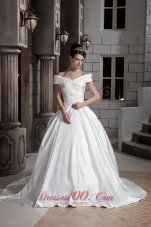 Off The Shoulder Satin Princess Wedding Gown Court Train