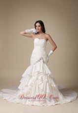 Ruch Sweetheart Mermaid Ruffles Bridal Gown Chapel Train Taffeta