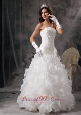 Organza Ruffles Beading Strapless Floor-length Wedding Dress