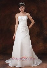 Ruched Brush Train Princess Bridal Dress With Spaghetti Straps