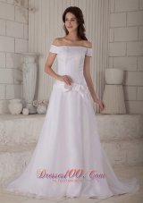 Impressive Off The Shoulder Organza Wedding Gown Court Train