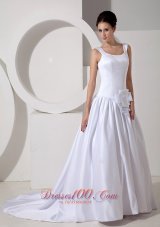 Scoop Neck Princess Satin Bridal Dress Court Train With Sash