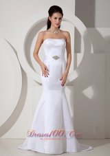 Satin Mermaid Bridal Gown Strapless Brush Train For Cheap