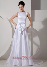 Bridal Wedding Gown Bateau Neck Brush Train Satin