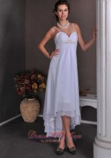 Slim Spaghetti Straps Beach Wedding Dress Chiffon Beading