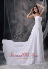 Court Train Chiffon Sweetheart Appliques Ruch Bridal Wedding Gown