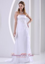 Strapless Beading Chiffon Appliques Beach Wedding Dress