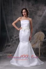 Strapless Mermaid Satin Belt Bridal Dress With Brush Train