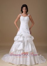 Straps Princess Taffeta Wedding Dress Court Train Appliques