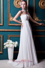 Strapless Chiffon Brush Train Wedding Gown Beading and Pleat